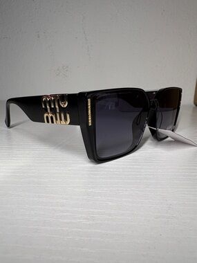 Women’s Black Square Sunglasses with Gold Logo Accent